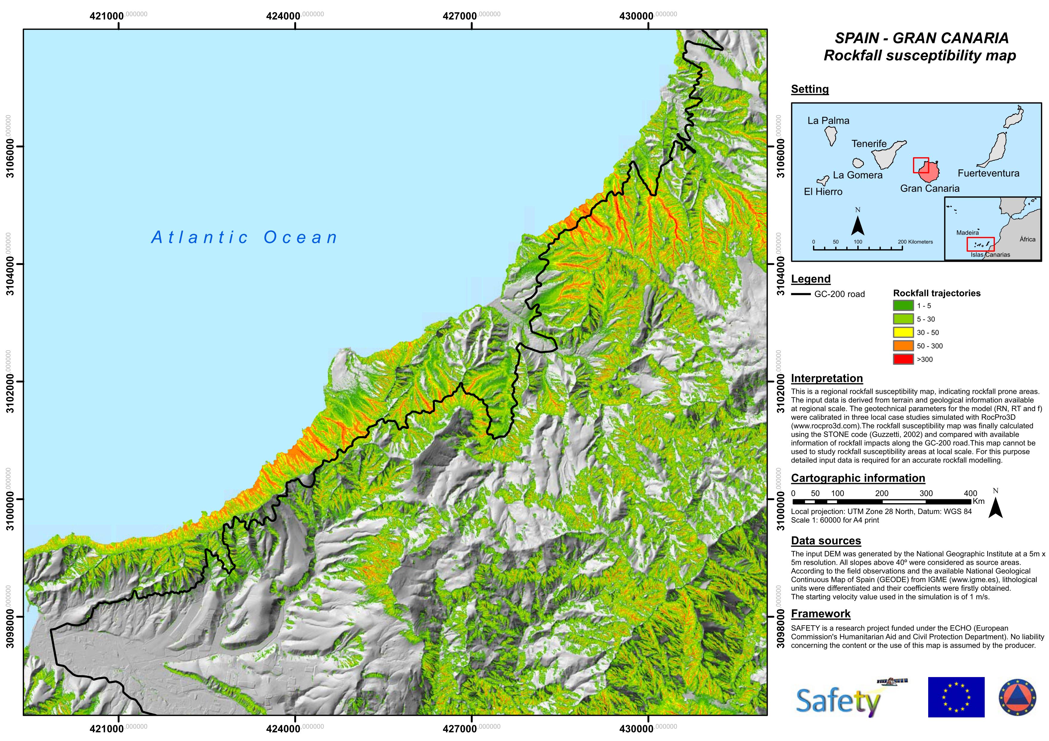 SAFETY Rockfall susceptibility map